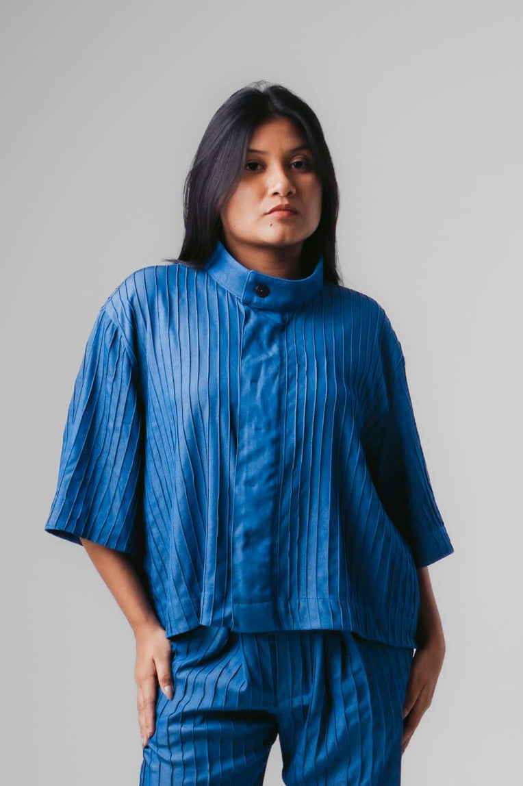 CAMISA CROPPED FOLHA DE CARANÁ - AZUL