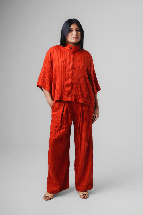 CALÇA RETA FOLHA DE CARANÁ - VERMELHO